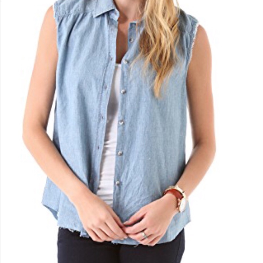 M i H Jeans Anthropologie Sleeveless Denim Shirt - Picture 2 of 6